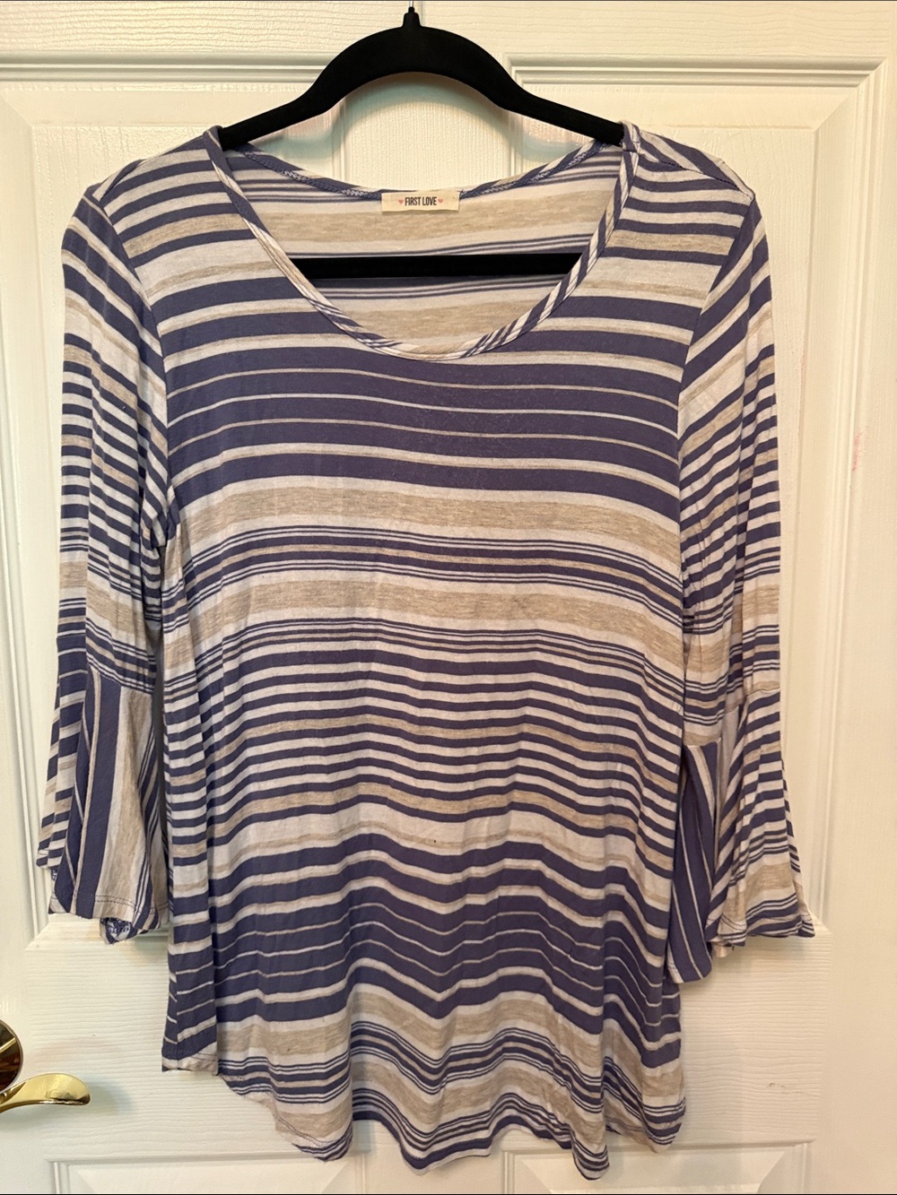 First Love Blue and Cream Striped Scoop Neck Long Sleeve Top